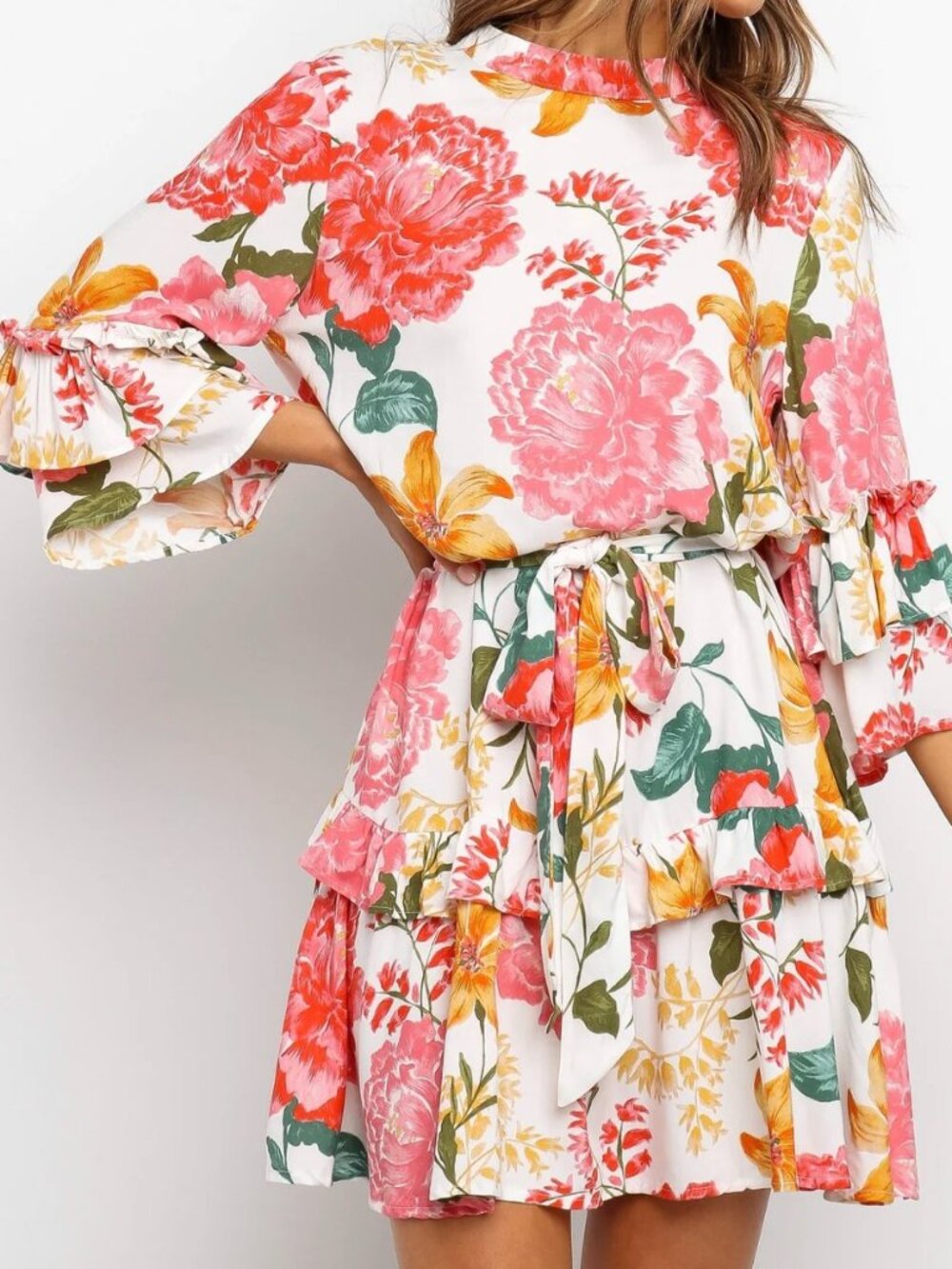Petal + Pup floral ruffle tie waist dress XL